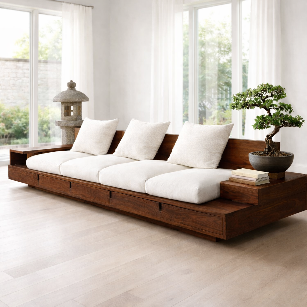 Solid Wood Platform Sofa with Storage