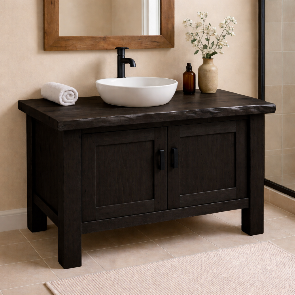 Solid Wood Bathroom Vanity with Double Cabinet Doors & Thick Slab Top