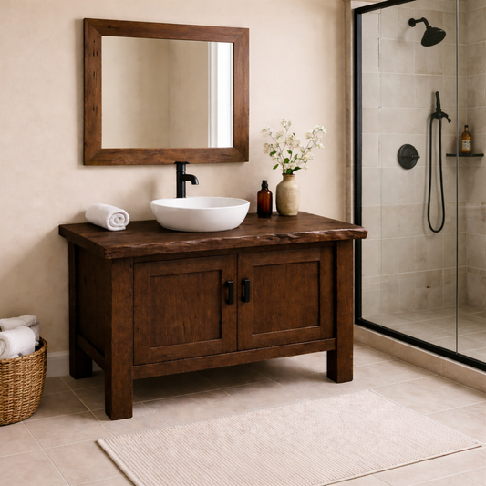 Solid Wood Bathroom Vanity with Double Cabinet Doors & Thick Slab Top