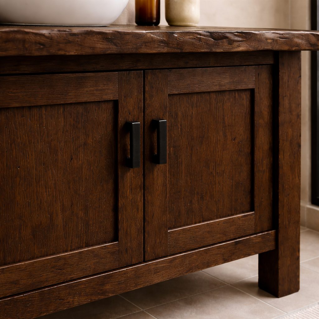 Solid Wood Bathroom Vanity with Double Cabinet Doors & Thick Slab Top