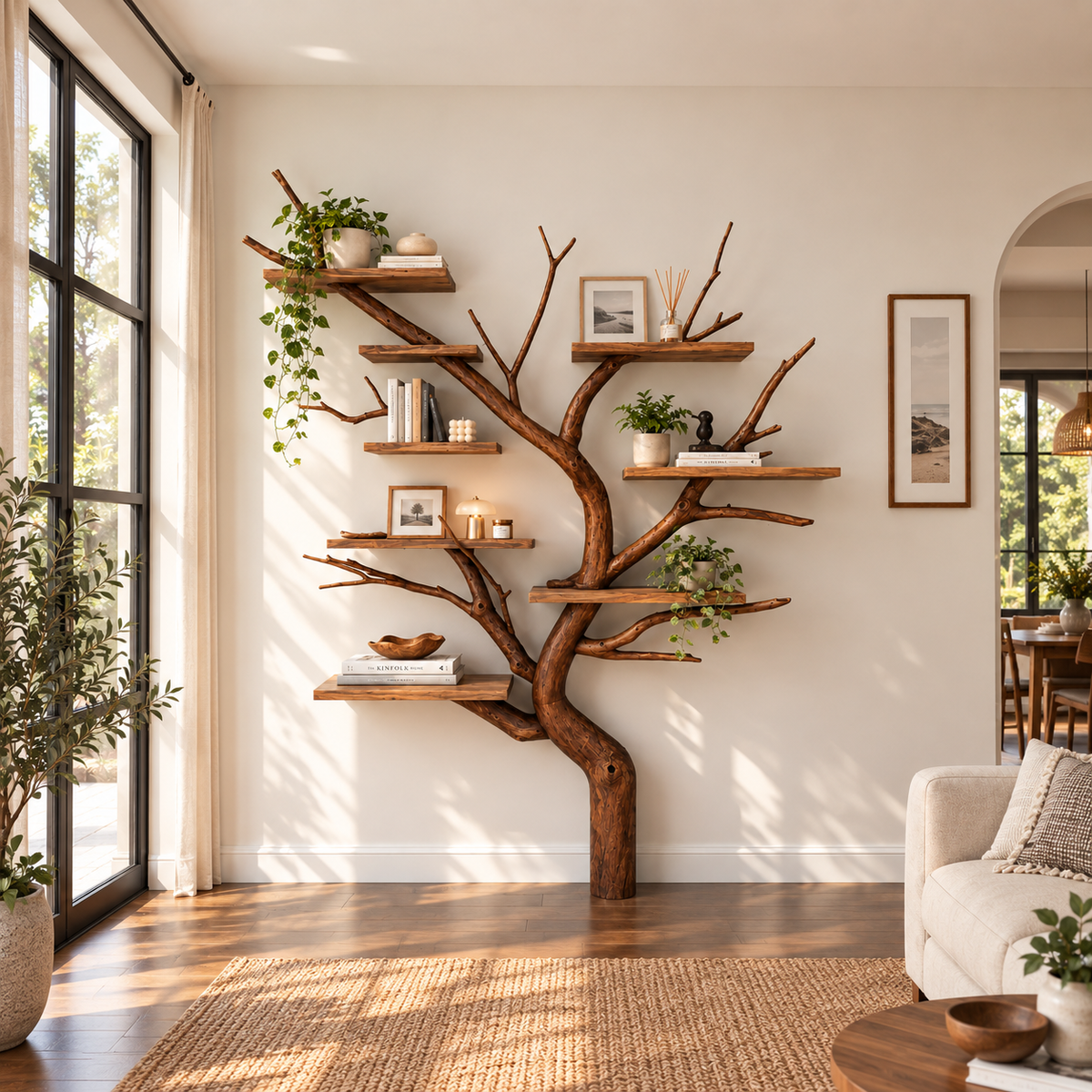 Handcrafted Sculptural Solid Wood Tree Bookshelf