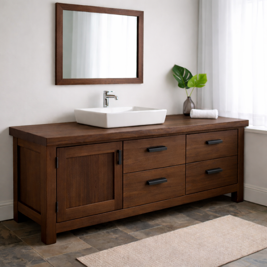 Solid Wood Bathroom Vanity with 4 Drawers & Side Cabinet Door
