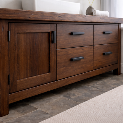 Solid Wood Bathroom Vanity with 4 Drawers & Side Cabinet Door