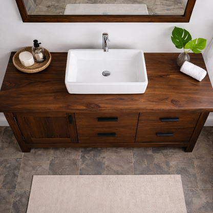Solid Wood Bathroom Vanity with 4 Drawers & Side Cabinet Door
