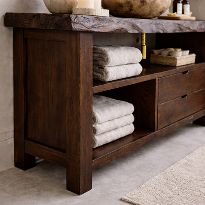 Solid Wood Bathroom Vanity with Live Edge Top & 2 Drawers
