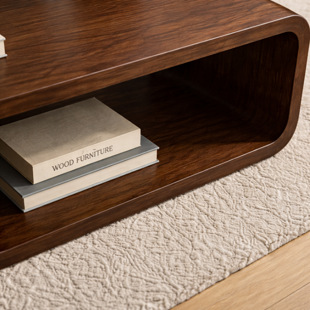 Solid Wood Coffee Table with Open Shelf – Modern Low Coffee Table for Living Room Kitchnce