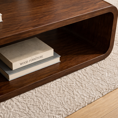 Solid Wood Coffee Table with Open Shelf – Modern Low Coffee Table for Living Room Kitchnce