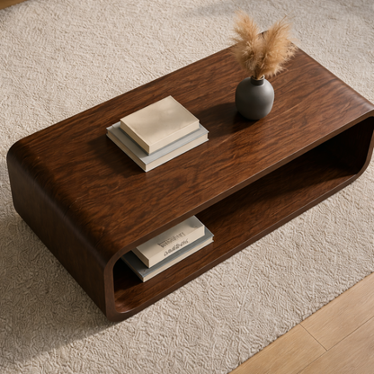 Solid Wood Coffee Table with Open Shelf – Modern Low Coffee Table for Living Room Kitchnce