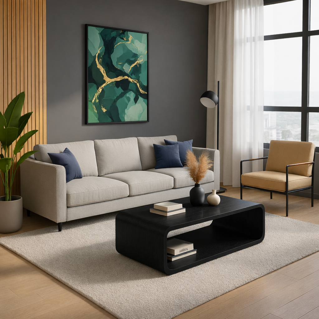 Solid Wood Coffee Table with Open Shelf – Modern Low Coffee Table for Living Room Kitchnce