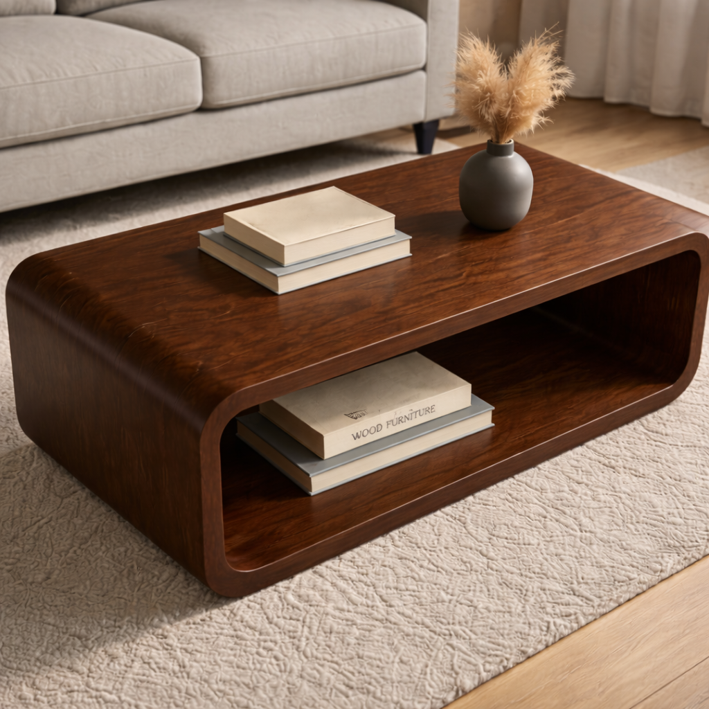 Solid Wood Coffee Table with Open Shelf – Modern Low Coffee Table for Living Room Kitchnce