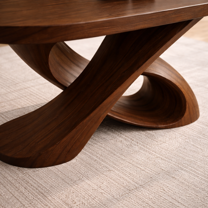 Modern Solid Wood Coffee Table with Sculptural Curved Base – Handmade Living Room Table