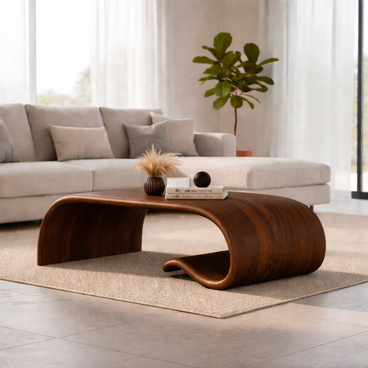 Solid Wood Sculptural Coffee Table with Curved Wave Base – Modern Organic Coffee Table