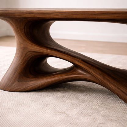 Solid Wood Sculptural Coffee Table with Organic Curved Base – Modern Rustic Coffee Table Kitchnce