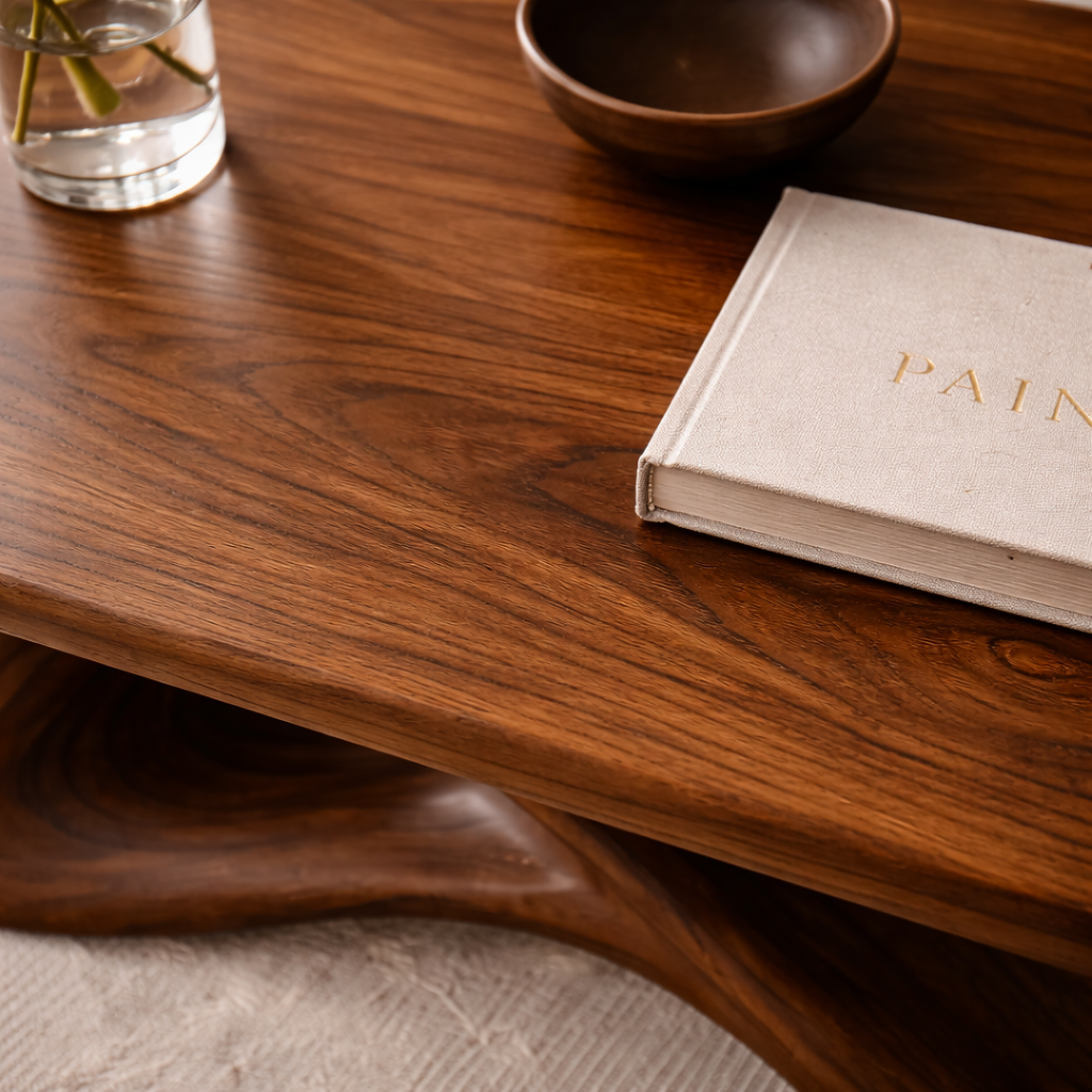 Solid Wood Sculptural Coffee Table with Organic Curved Base – Modern Rustic Coffee Table Kitchnce