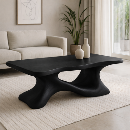 Solid Wood Sculptural Coffee Table with Organic Curved Base – Modern Living Room Table Kitchnce