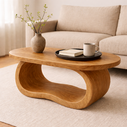 Curved Solid Wood Coffee Table – Sculptural Modern Living Room Center Table