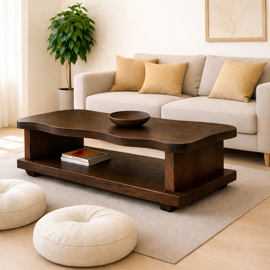 Solid Wood Coffee Table with Open Shelf – Modern Living Room Center Table