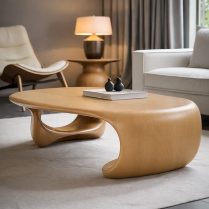 Solid Wood Sculptural Coffee Table with Organic Curved Base – Modern Living Room Table Kitchnce