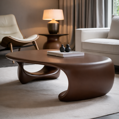 Solid Wood Sculptural Coffee Table with Organic Curved Base – Modern Living Room Table Kitchnce