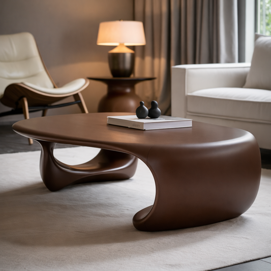 Solid Wood Sculptural Coffee Table with Organic Curved Base – Modern Living Room Table Kitchnce