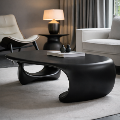 Solid Wood Sculptural Coffee Table with Organic Curved Base – Modern Living Room Table Kitchnce