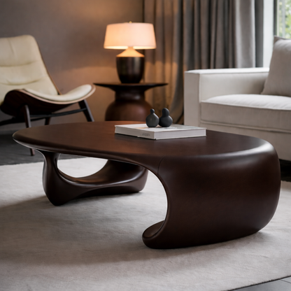 Solid Wood Sculptural Coffee Table with Organic Curved Base – Modern Living Room Table Kitchnce