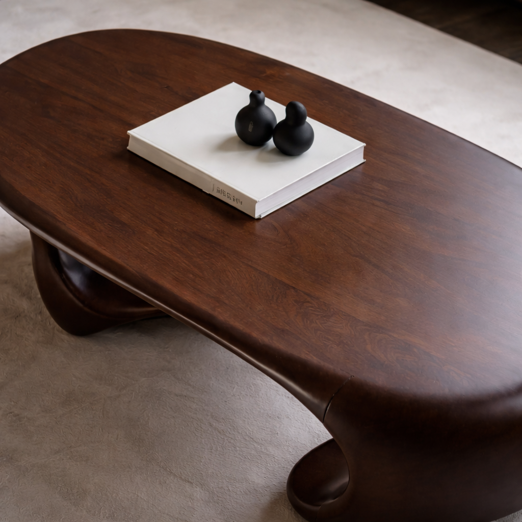 Solid Wood Sculptural Coffee Table with Organic Curved Base – Modern Living Room Table Kitchnce