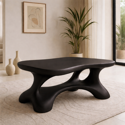 Solid Wood Sculptural Coffee Table with Organic Curved Base Kitchnce