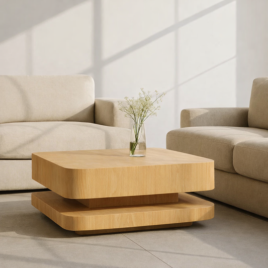 Solid Wood Coffee Table with Rounded Corners – Modern Minimalist Walnut Living Room Table