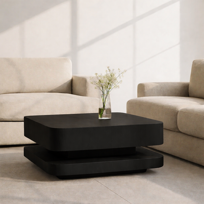 Solid Wood Coffee Table with Rounded Corners – Modern Minimalist Walnut Living Room Table