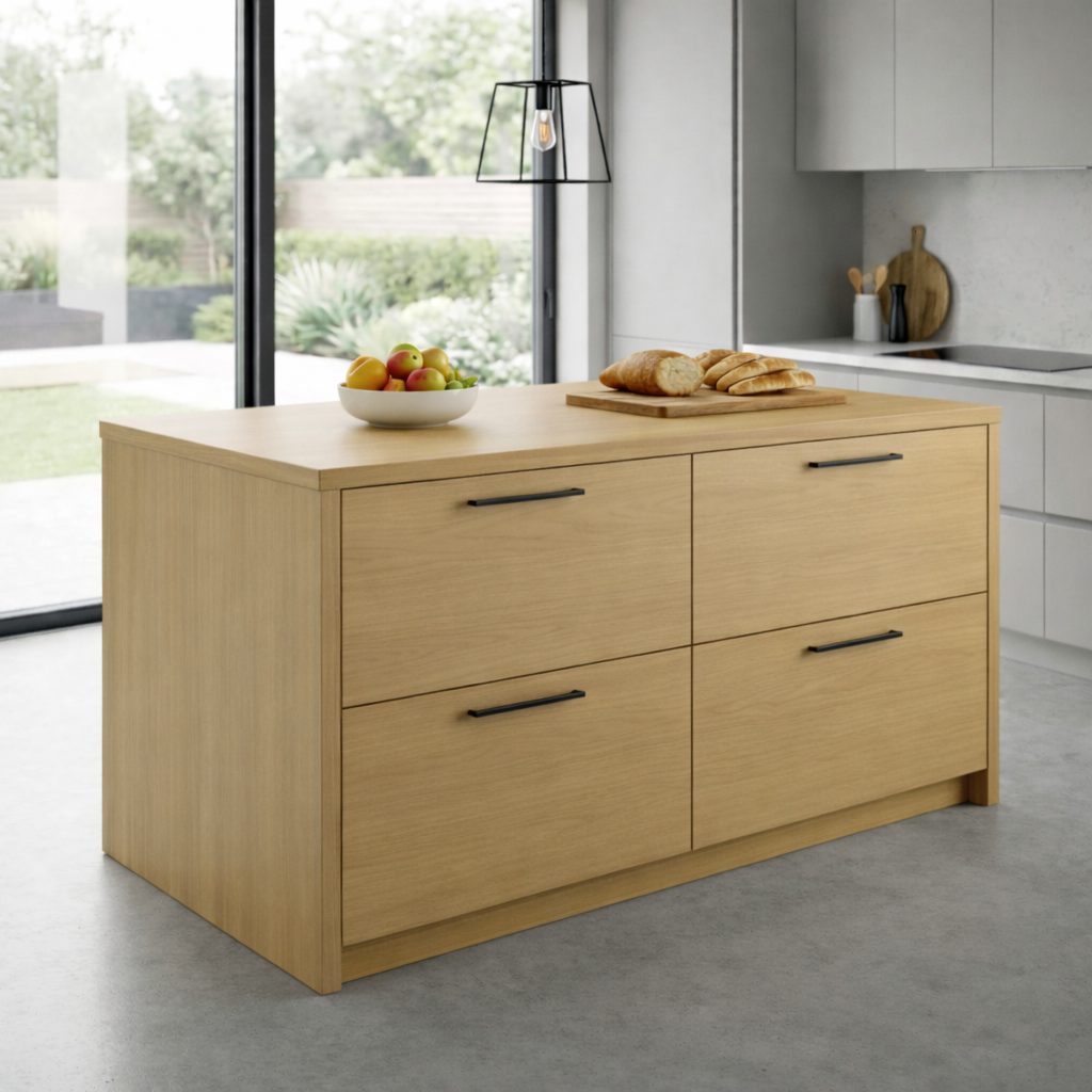 Solid Wood Kitchen Island with 4 Drawers – Modern Storage Prep Table