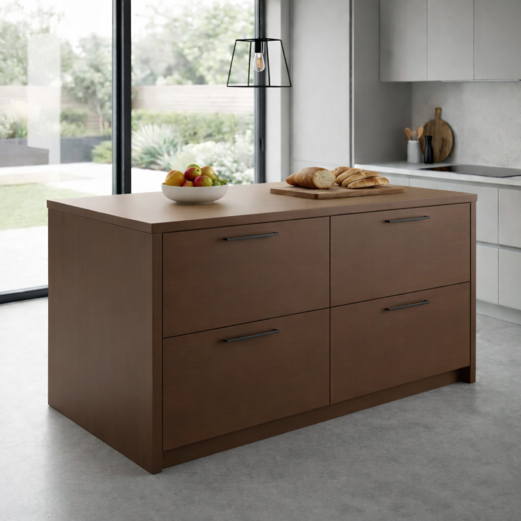Solid Wood Kitchen Island with 4 Drawers – Modern Storage Prep Table Kitchnce