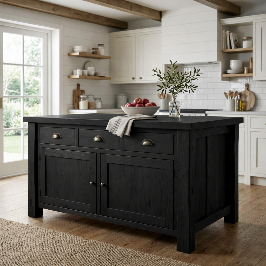 Solid Wood Farmhouse Kitchen Island with 3 Drawers and Double Cabinet Storage Kitchnce