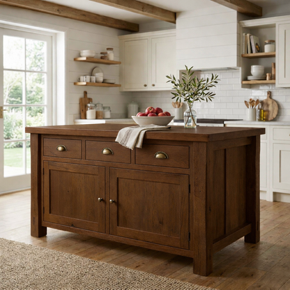 Solid Wood Farmhouse Kitchen Island with 3 Drawers and Double Cabinet Storage Kitchnce