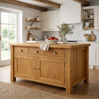 Solid Wood Farmhouse Kitchen Island with 3 Drawers and Double Cabinet Storage Kitchnce