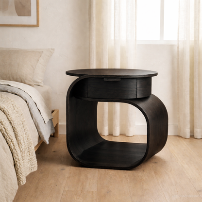 Solid Wood Nightstand with Built-in Cat Bed – Modern Curved Pet Friendly Bedside Table Kitchnce