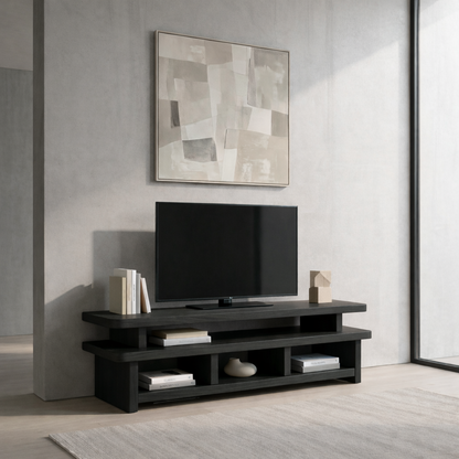 Solid Wood TV Stand with Open Shelves – Modern Low Profile Media Console Kitchnce