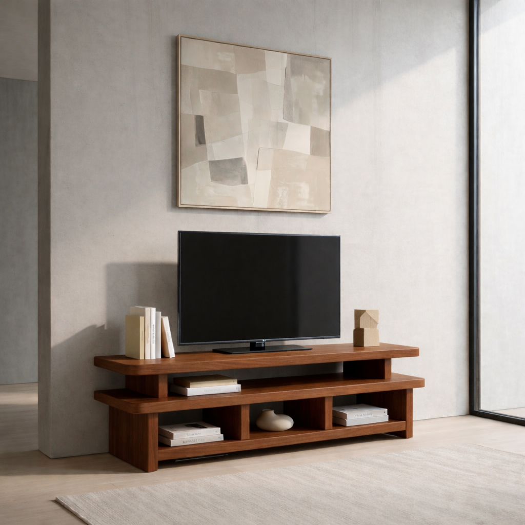 Solid Wood TV Stand with Open Shelves – Modern Low Profile Media Console Kitchnce