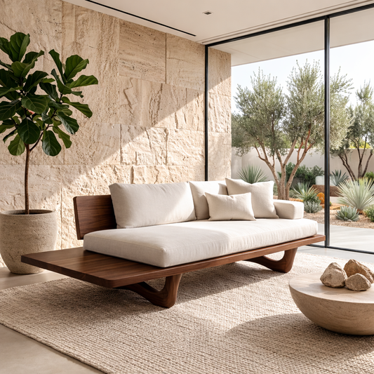 Solid Wood Platform Sofa Frame with Curved Base – Modern Minimalist Wood Sofa Kitchnce