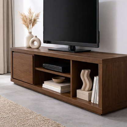 Solid Wood TV Stand with Sliding Door and Open Shelves – Modern Media Console Kitchnce