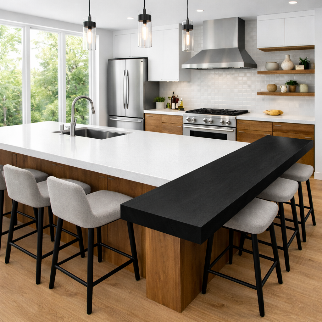 Solid Wood Kitchen Countertop with Overhang – Island Bar Top for Modern Kitchen Seating Kitchnce