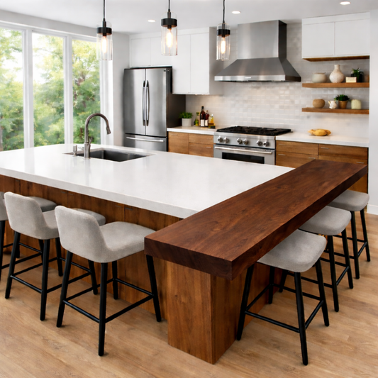 Solid Wood Kitchen Countertop with Overhang – Island Bar Top for Modern Kitchen Seating Kitchnce