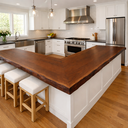 Solid Wood Live Edge Kitchen Countertop – L-Shaped Island Bar Top Kitchnce