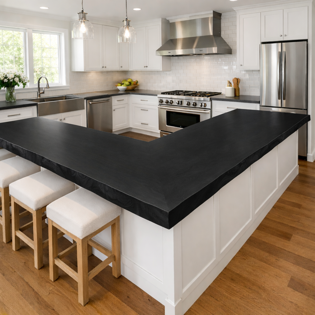 Solid Wood Live Edge Kitchen Countertop – L-Shaped Island Bar Top Kitchnce