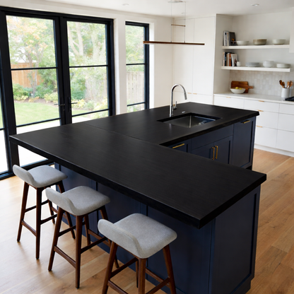 Solid Wood L-Shape Kitchen Countertop – Live Edge Island Bar Top with Seating Overhang Kitchnce