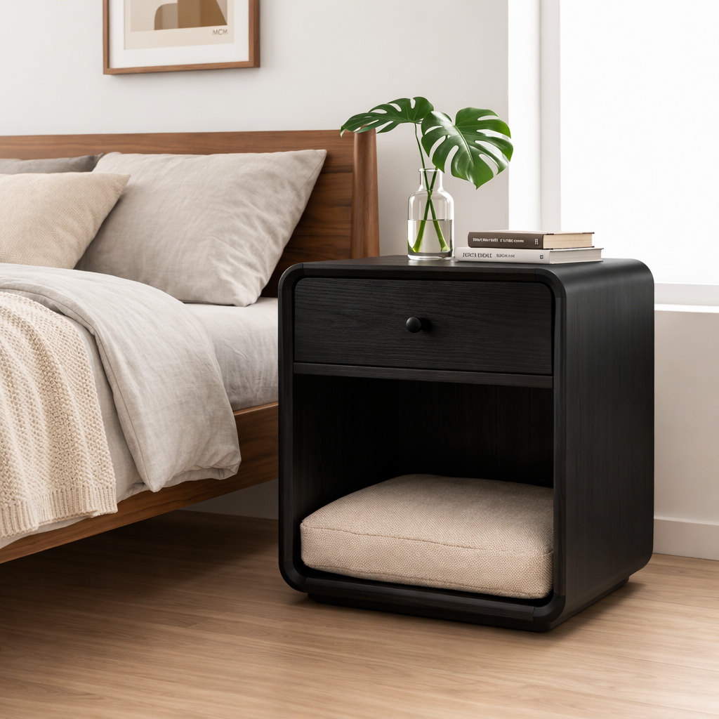 Solid Wood Nightstand with Pet Bed Space – Modern Bedside Table with Drawer Kitchnce