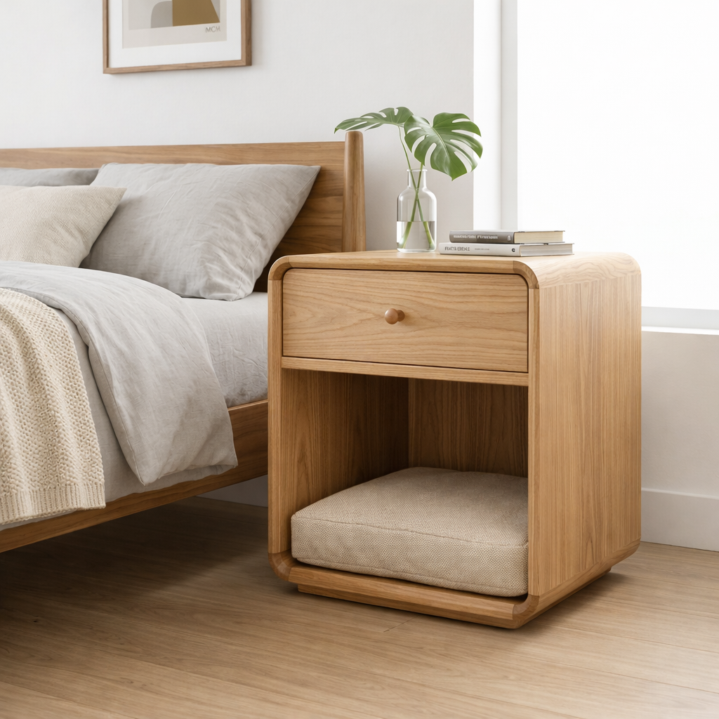 Solid Wood Nightstand with Pet Bed Space – Modern Bedside Table with Drawer Kitchnce