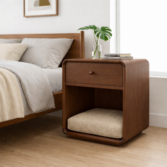 Solid Wood Nightstand with Pet Bed Space – Modern Bedside Table with Drawer Kitchnce