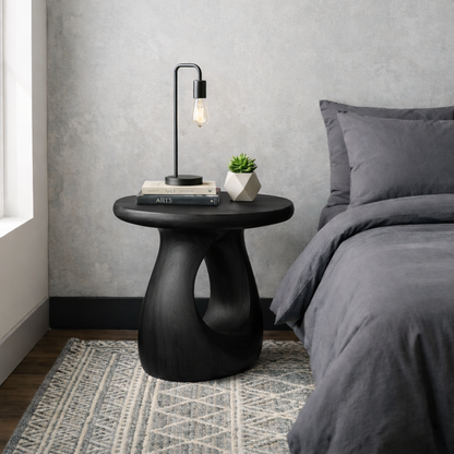 Solid Wood Round Nightstand – Sculptural Modern Bedside Table with Natural Wood Grain Kitchnce