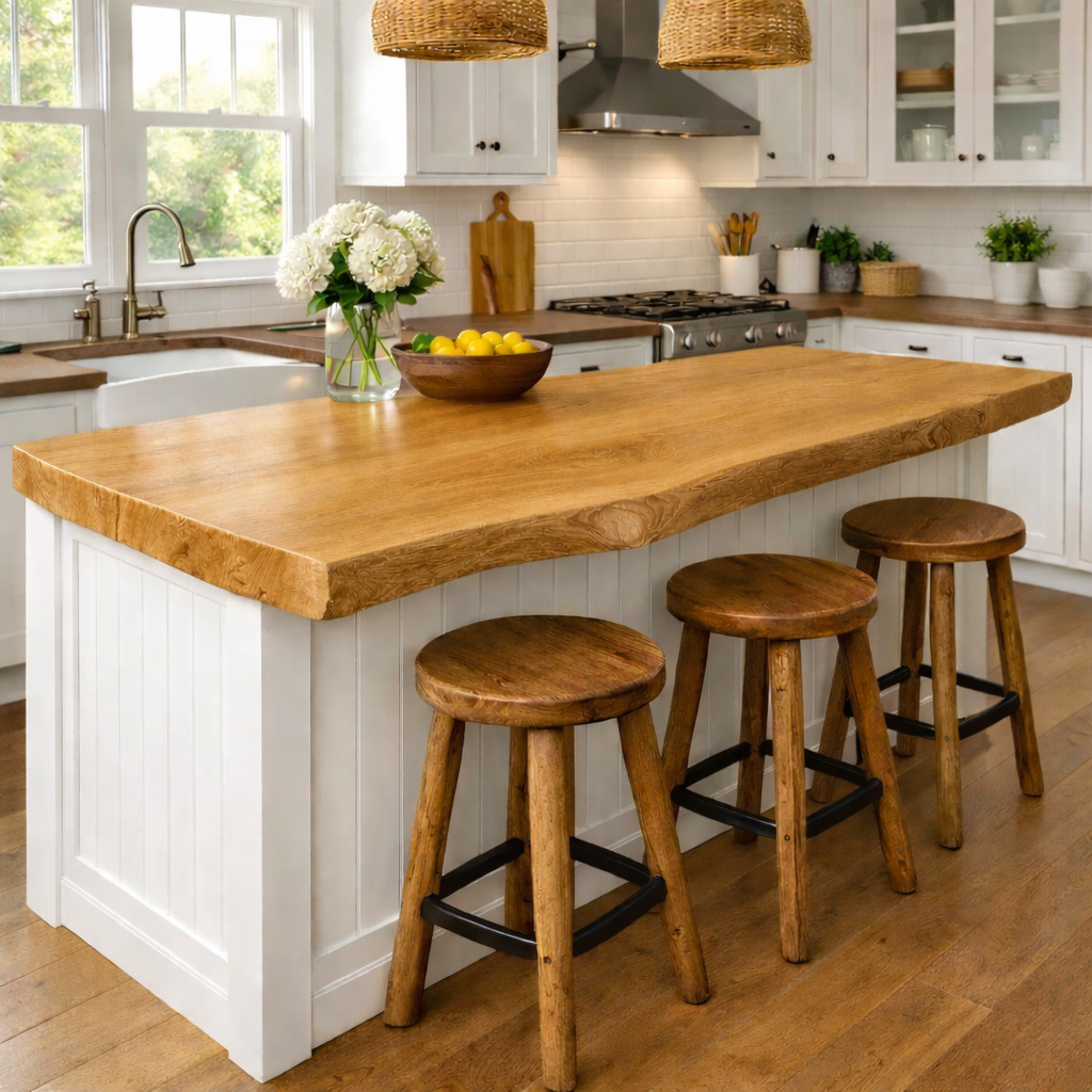 Solid Wood Kitchen Countertop – Live Edge Island Top with Bar Seating Kitchnce